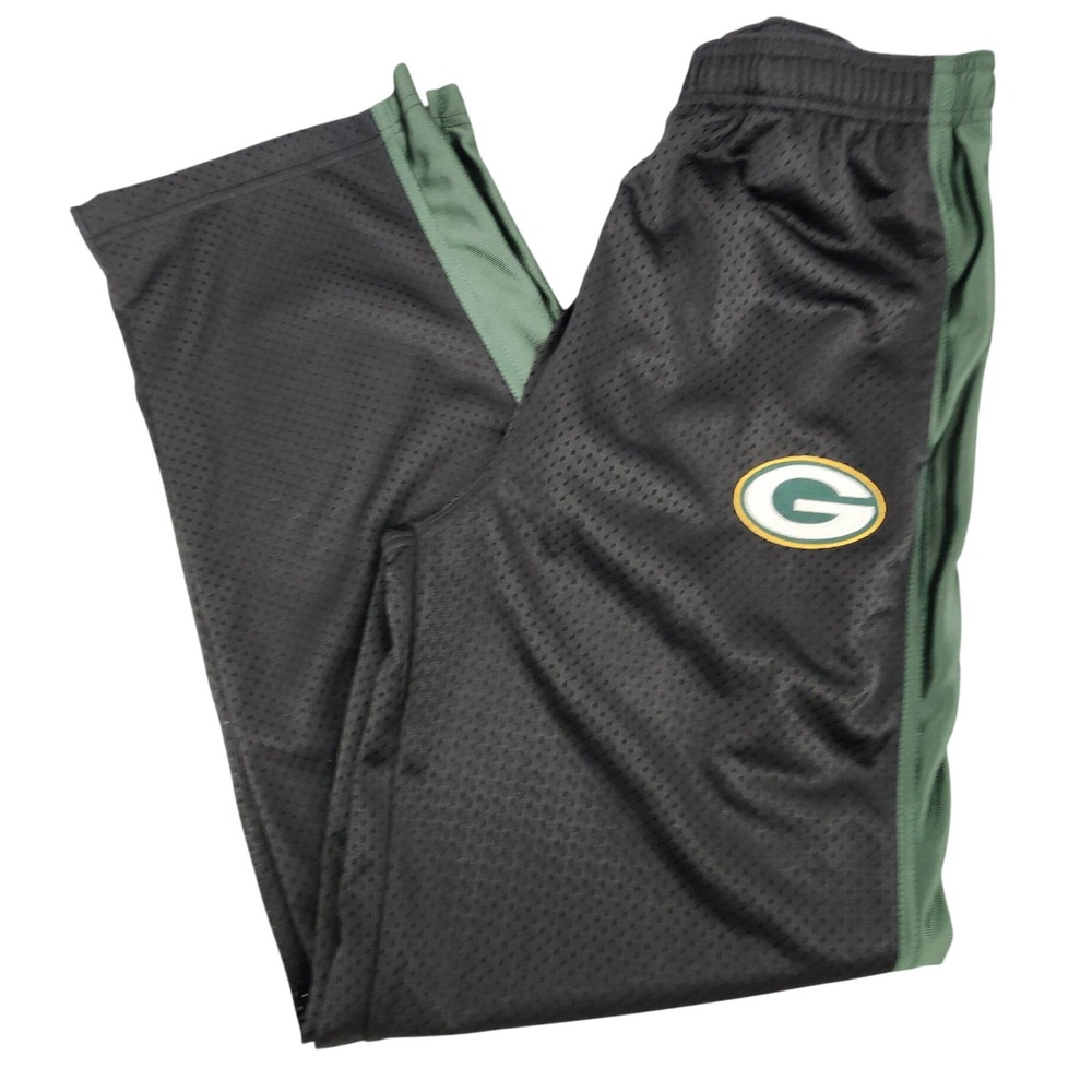 Reebok L (14/16) Black Green Bay Packers Mesh Track Pants NFL Football Gorpcore